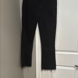 MOTHER Black Ankle Cropped Jeans with Frayed Hem